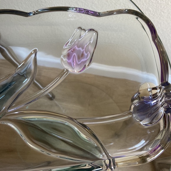 Vintage Glass Rectangular Platter with Tulips - Picture 4 of 5